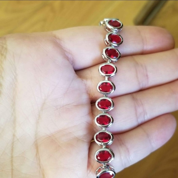 New 925 Silver Oval Cut Ruby Bezel Setting Bracelet for Women - Picture 4 of 8